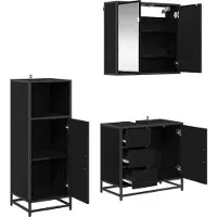 vidaXL Badezimmermöbel-Set 3 pcs Schwarz Eichen-Optik Holzwerkstoff