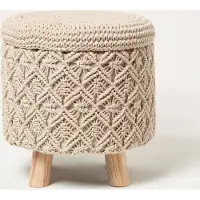 Homescapes Indy – Makramee-Hocker mit Stauraum – natur, 43 cm hoch