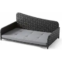 Relaxdays Hundebett Rattan, XL, HBT: 38x87x49 cm, erhöhtes Hundeliege mit Kissen, Hundesofa, outdoor & indoor, grau