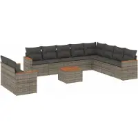 vidaXL 11-tlg. Garten-Sofagarnitur mit Kissen Grau Poly Rattan