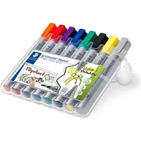 Staedtler Flipchartmarker Lumocolor 356, 6x Rundspitze 2 mm, 2x Keilspitze 2 oder 5 mm, schnell trocknend, mit Clip, farbsortiert, 8 Stück