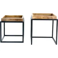Invicta 2er Set Beistelltisch SERVITEUR 50cm natur Mangoholz schwarzes Metallgestell Couchtische massiv Couchtisch Tisch