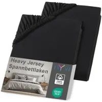 NYVI Spannbettlaken DreamScience Heavy Jersey - Spannbetttuch, Formstabil, 160g/m2, Rundum-Gummizug, Bügelfrei Farbe:schwarz;Größe:180 - 200x200 + 15 cm Split Topper (2er Pack)