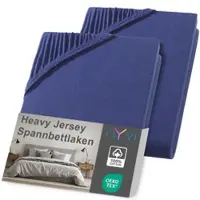 NYVI Spannbettlaken DreamScience Heavy Jersey - Spannbetttuch, Formstabil, 160g/m2, Rundum-Gummizug, Bügelfrei Farbe:navyblau;Größe:180 - 200x200 + 15 cm Split Topper (2er Pack)