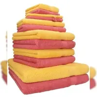 Betz 12-tlg. Handtuch-Set PREMIUM 100% Baumwolle 2 Duschtücher 4 Handtücher 2 Gästetücher 2 Seiftücher 2 Waschhandschuhe honiggelb/himbeere