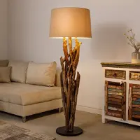 Invicta Handgefertigte Stehlampe WILD NATURE 158cm natur Treibholz Stehleuchte Leinenschirm