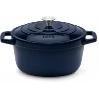 La Fonderie 1890 Runder Schmortopf ALMA22 aus emailliertem Gusseisen 22 cm, Fassungsvermögen 3,3 L, Marineblau