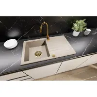 Faizee Home Granitspüle Küchenspüle inkl. Siphon Gold Einbauspüle Granit Spülbecken Spüle 76x44 Beige
