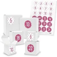 Itenga Adventskalender zum Füllen 24x Quader Würfel gemischt WEISS + Sticker (V01 Z41)