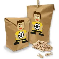 Itenga SET Adventskalender Fußball Gelb Schwarz 24 Tüten Klammern + Sticker Bande + Z50