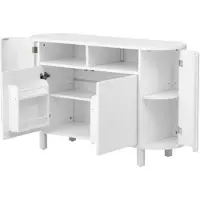OKWISH Sideboard 120x38x77 cm Weiß mit 3D-Relief, Rundbogenfach, kühlschrankähnlichen Türen für Flaschen, verstellbaren Füßen und Einlegeböden