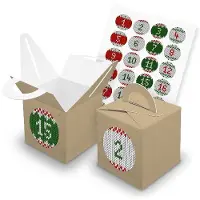 Itenga SET V43 Adventskalender Würfelbox mit Griff Braun + Zahlensticker Z28