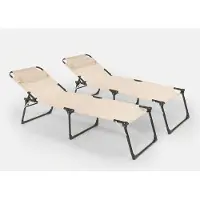Beach and Garden Design 2er Set Liegestühle Strandliegen Sonnenliegen aus Aluminium für Strand und Garten Mauritius - Beige