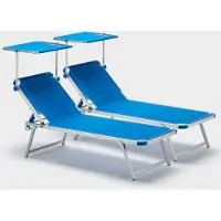 Beach and Garden Design 2er Set Aluminium Sonnenliegen mit Sonnendach Nettuno - Blau