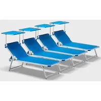 Beach and Garden Design 4er Set Nettuno Aluminium Sonnenliegen mit verstellbarem Sonnendach - Blau