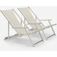 Beach and Garden Design 2er Set Strandliegen Liegestühle Sonnenliegen mit Armlehnen aus Aluminium Riccione Gold Lux - Grau