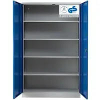 Proregal Stahlschrank BEE mit 4 lackierten Fachböden | HxBxT 195x120x60cm | Grau-Blau | Werkstattschrank Werkzeugschrank Aktenschrank Universalschrank