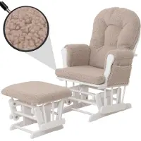 Mendler Relaxsessel MCW-C76, Schaukelstuhl Sessel Schwingstuhl + Hocker Stoff Bouclé 480g/m² braun Gestell weiß