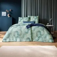 Estella Mako Interlock Jersey Bettwäsche Tobias mint 160x210 cm + 65x100 cm - blau