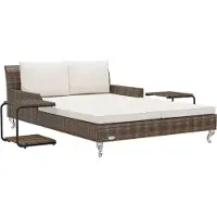 vidaXL 2-Personen-Sonnenliege mit Auflagen Poly Rattan Braun