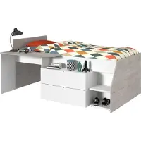 GuenstigEinrichten Bett 90x200 cm mit integriertem Schreibtisch, CODY Weiß und Grau