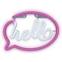 Forever Light Neon LED Light HELLO pink white Bat + USB FLNE15, Leichte Dekorationsfigur, Pink, Weiß, Kunststoff, Ambiente, Kinderzimmer, Wohnzimmer, Restaurant, IP20