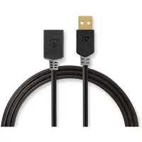 Nedis USB-Kabel - USB 2.0 - USB-A Stecker - USB-A Buchse - 480 Mbps - Vergoldet - 3.00 m - Rund - PVC - Anthrazit - Box