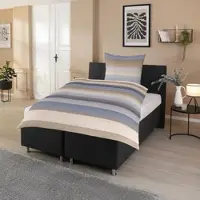TRAUMSCHLAF Mako Satin Bettwäsche Levio blau beige 135x200 cm + 80x80 cm - blau;beige