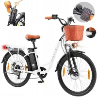 TTGO Robustes YY-26ST City-E-Bike Trekking E-Bike 26" mit 75 km Reichweite -250W Scheibenbremsen,6-Gang Shimano - Ideal für den urbanen Alltag Weiß