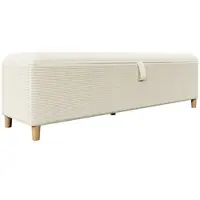 MODFU Storage Footstool aus Cord in Beige, 145x38x46 cm, mit hydraulischem Stauraum und Massivholzbeinen