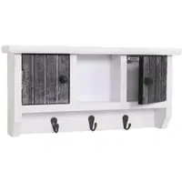Décoshop26 - Wandmontierter Eingangsschrank mit Türen und Ablage aus gealtertem grau-weißem Massivholz 04_0003588