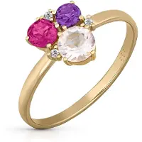 Orolino Ring Gold 585 mit Rosaquartz Amethyst Rhodolith Brillant