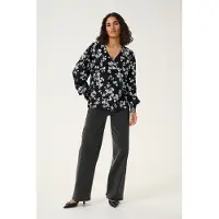 Kaffe Kurzarm-Bluse Baggy fit Marine Flower floral