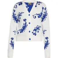 Mymo Strickjacke Frauen Wollweiss Blau