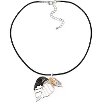 J. Jayz Modeschmuck Anhänger mit Kette Metall Blatt 3-farbig Lederband schwarz 45,5+7,0cm