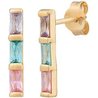 Cai Ohrstecker 925 Sterling Silber gelb vergoldet Baguette Zirkonia Pastell