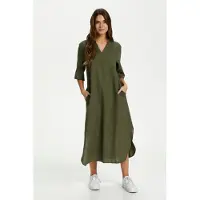 Kaffe Midikleid "Damen Kleid BPkaisey", Damen, Gr. XL, N-Gr, grün (grape leaf), Obermaterial: 85% Baumwolle CO. 15% Leinen LI., Kleider Midikleid