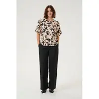 Kaffe Kurzarmbluse "Damen Bluse kurzarm KApaco", Damen, Gr. 42, bunt (beige, schwarz, peach blurry leaf), Obermaterial: 87% Viskose LENZING ECOVERO CV LenzEcov. 13% Nylon NY., Blusen Kurzarmbluse