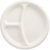 Papstar 500 Teller, Zuckerrohr "pure" 3-geteilt Ø 26 cm · 2 cm weiss (89739, 10x50 Stück)
