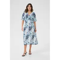 Kaffe Midikleid "Damen Kleid KAjasmin", Damen, Gr. 44, N-Gr, blau (blau organic print), Obermaterial: 83% Viskose CV. 17% Polyamid PA., Kleider Midikleid