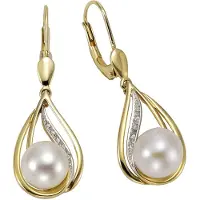 Orolino Ohrringe 585 Gold 2x Perle 7,5-8mm +10x Brillant 0,04ct.