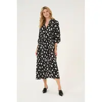 Kaffe Midikleid "Damen Kleid KAamber", Damen, Gr. 36, N-Gr, schwarz (schwarz, weiß flower print), Obermaterial: 100% Viskose LENZING ECOVERO CV LenzEcov., Kleider Midikleid