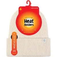 Heat Holder Damen Fleece gefütterte gerippte Überwurfmütze | Wärmehalter | Thermomütze für den Winter - Creme