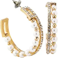 Steuer Modeschmuck Creolen Kunststoff goldfarben Glänzend Perle Strass