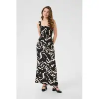 Kaffe Midikleid "Damen Kleid KAmartha", Damen, Gr. 42, N-Gr, schwarz (schwarz, nature organic lines), Obermaterial: 50% Viskose CV. 50% Viskose LENZING ECOVERO CV LenzEcov., Kleider Midikleid