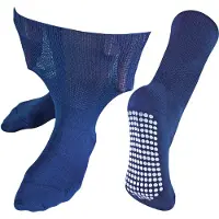 Dr.Socks Extra breite Ödemsocken mit rutschfesten Griffen | | Herren & Damen | Bambus Pantoffelsocken mit Grippern für geschwollene Beine Knöchel & Füße - Navy
