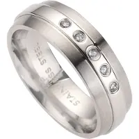 Zeeme Stainless Steel Ring Edelstahl glanz/matt mit weißem Zirkonia