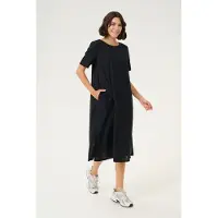 Kaffe Midikleid "Damen Kleid KAbellis", Damen, Gr. 36, N-Gr, schwarz (schwarz deep), Obermaterial: 85% Baumwolle CO. 15% Leinen LI., Kleider Midikleid