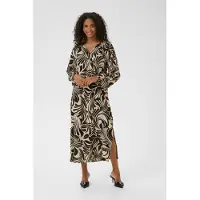 Kaffe Midikleid "Damen Kleid KAcelia", Damen, Gr. 42, N-Gr, beige (feather gray, schwarz graphic), Obermaterial: 83% Viskose CV. 17% Polyamid PA., Kleider Midikleid