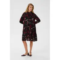 Kaffe Midikleid "Damen Kleid KAlinda", Damen, Gr. 42, N-Gr, rot (windsor wine, schwarz flower), Obermaterial: 100% Viskose LENZING ECOVERO CV LenzEcov., Kleider Midikleid